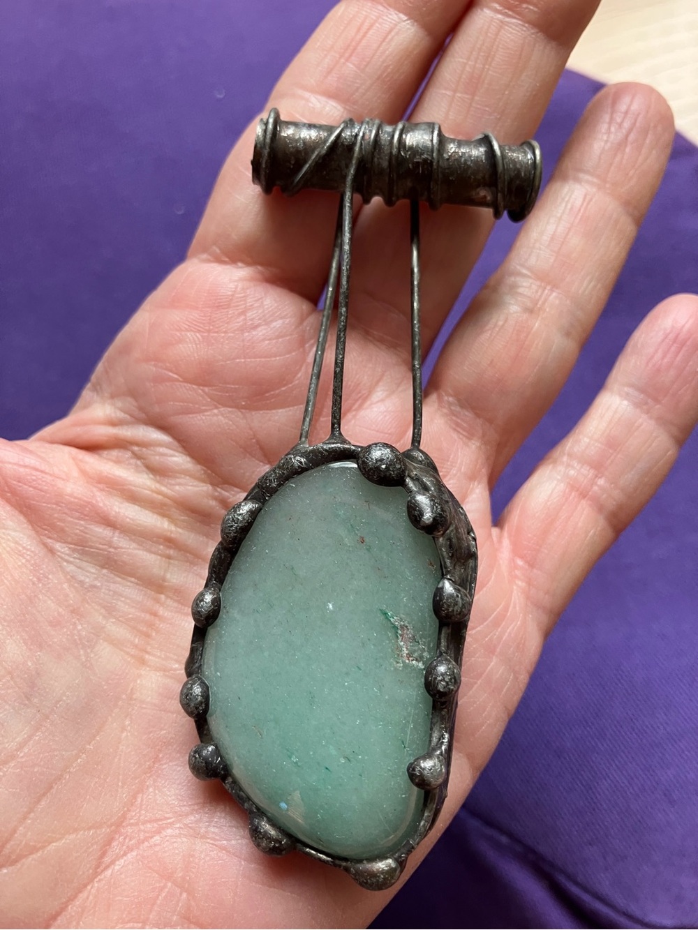 Handcrafted Green Stone Pendant Brooch - Unbranded